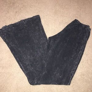 Black white washed stretchy flare pants